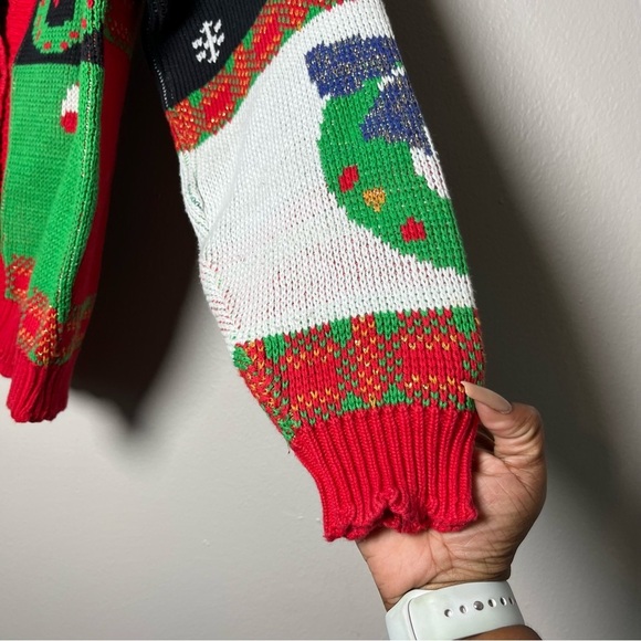 VTG Sweater Loft Women Cardigan Medium Christmas‎ Patchwork Presents Candy Cane - Picture 13 of 15